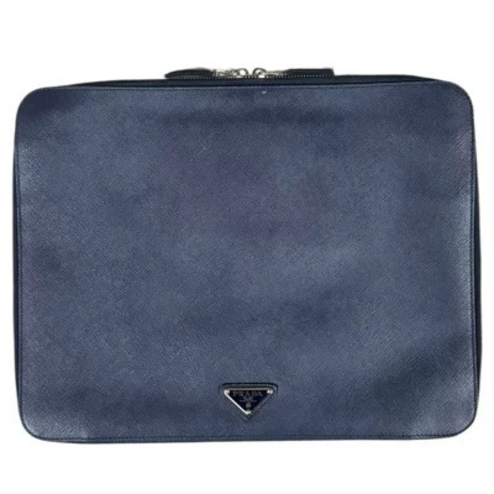 Prada Saffiano Leather Clutch Bag Navy Blue